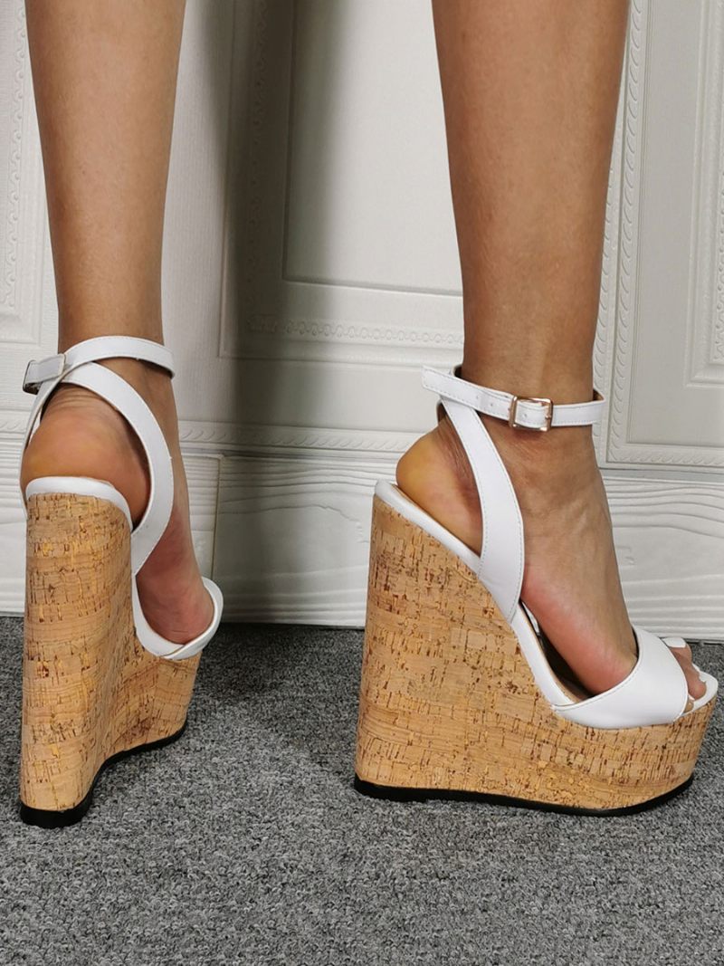 Naisten Seksikäs Sandaalikiila Valkoinen Slingback Platform Nilkkahihna Wedge Sandaalit - Valkoinen