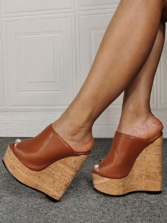 Naisten Seksikäs Sandaalit Mustat Pu-nahkaa Peep Toe Wedge Heel Kengät Plus Size -kengät