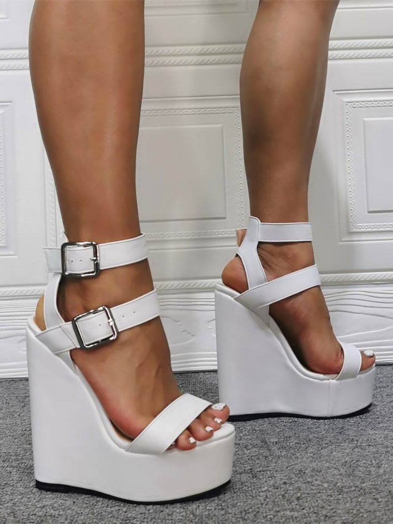 Naisten Sexy Heel Sandaalit Valkoinen Pu-nahka Wedge Seksikäs Kengät Plus Size -kengät - White