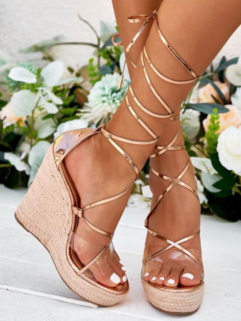 Naisten Strappy Platform Wedge Sandaalit - Kulta