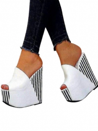 Naisten Stripes Platform Wedge Mules