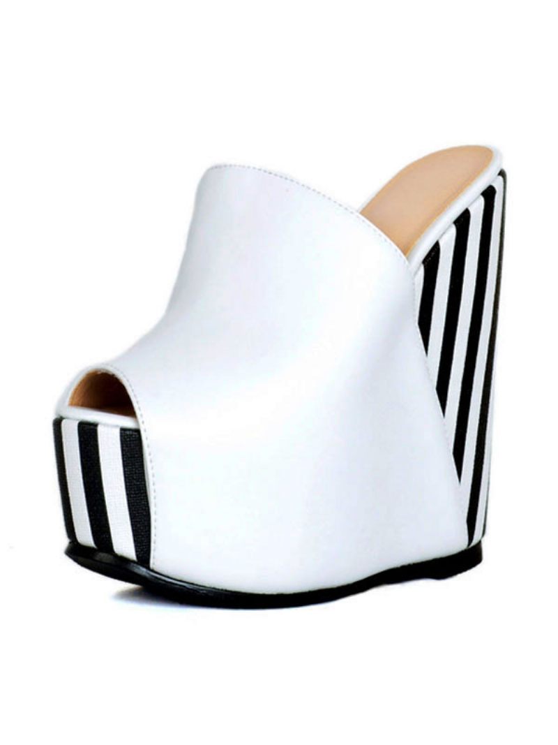 Naisten Stripes Platform Wedge Mules - Valkoinen