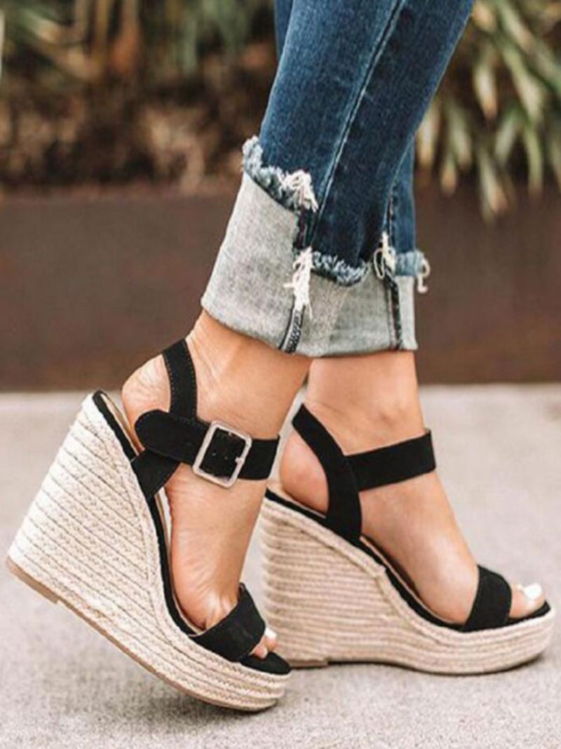 Naisten Terry Wedge -sandaalit Espadrille-sandaalit - Musta