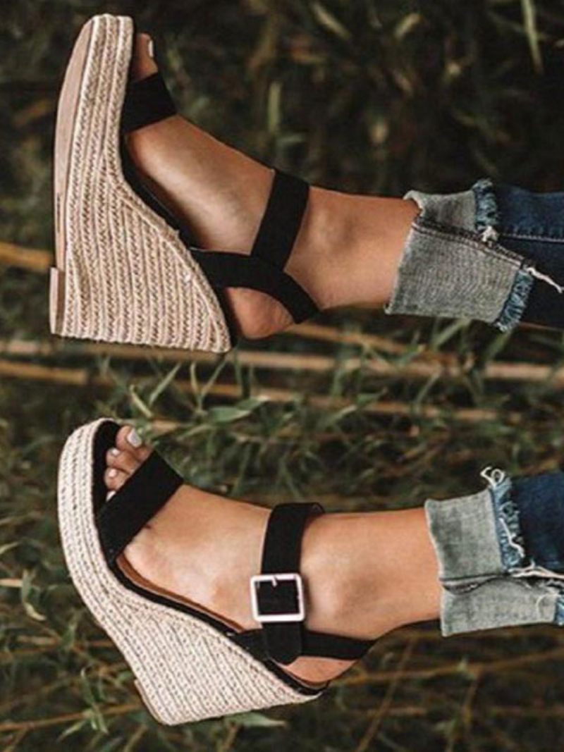 Naisten Terry Wedge -sandaalit Espadrille-sandaalit - Musta