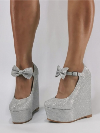 Naisten Wedge Heels Glitter Round Toe Bow Prom -kengät