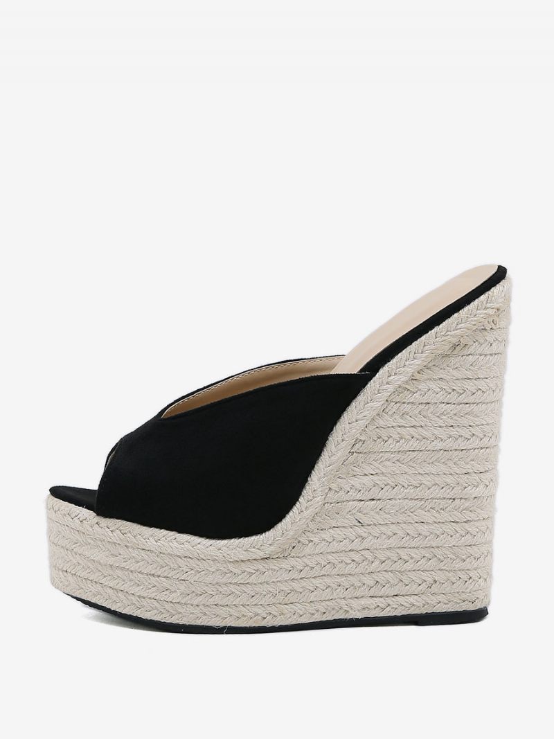 Naisten Wedge Heels Outdoor Micro Suede Peep Toe -sandaalit - Musta