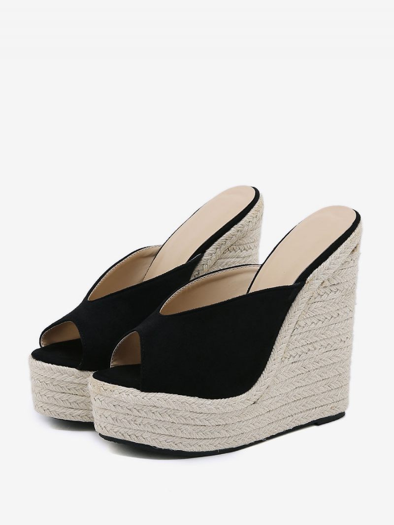 Naisten Wedge Heels Outdoor Micro Suede Peep Toe -sandaalit - Musta